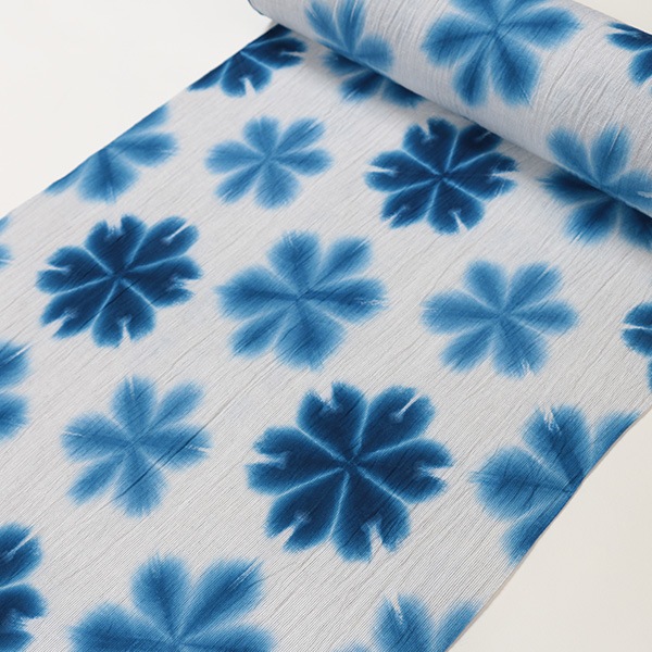藤井絞り】雪花絞り 浴衣 （白地に藍絞り・備長炭繊維）送料無料 仕立