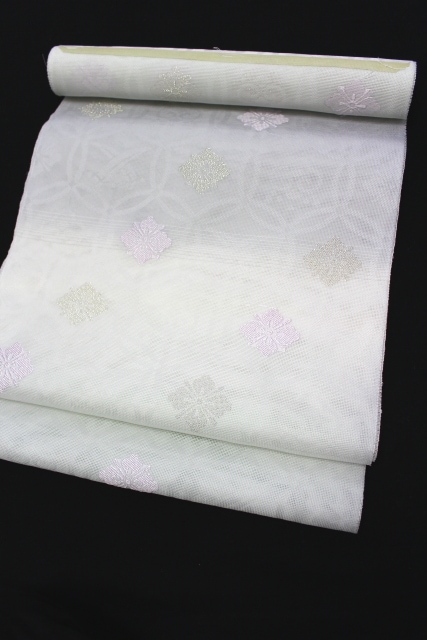 夏用帯　紗　九寸名古屋帯　西陣織　新品未使用未加工　正絹100% 打ち上げ花火 名古屋帯 未使用 正絹 九寸 京都 西陣 金箔糸 薄鼠色 淡紫グレー