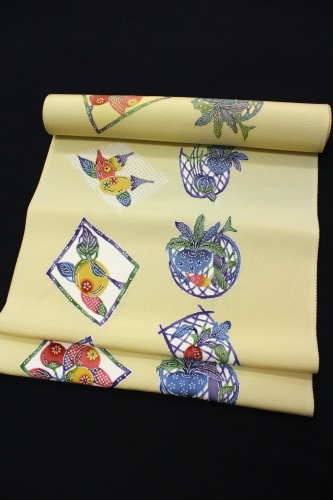 京紅型 九寸染め名古屋帯「野菜・果物」 | 販売着物商品,名古屋帯,塩瀬 