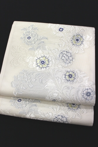 ☆プルスです☆ 新品 夏帯 西陣織 白地花丸紋 袋帯 正絹 正絹 袋帯 西陣織 白系／横段花菱 skobi18【色無地・付下げ向き