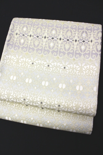 m*n様 1210 華 袋帯 正絹 華紋 銀 ピンク m*n様