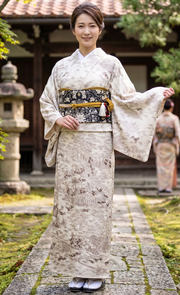 正絹訪問着レンタルフルセット「総柄刺繍茶屋辻」 | レンタル着物,訪問