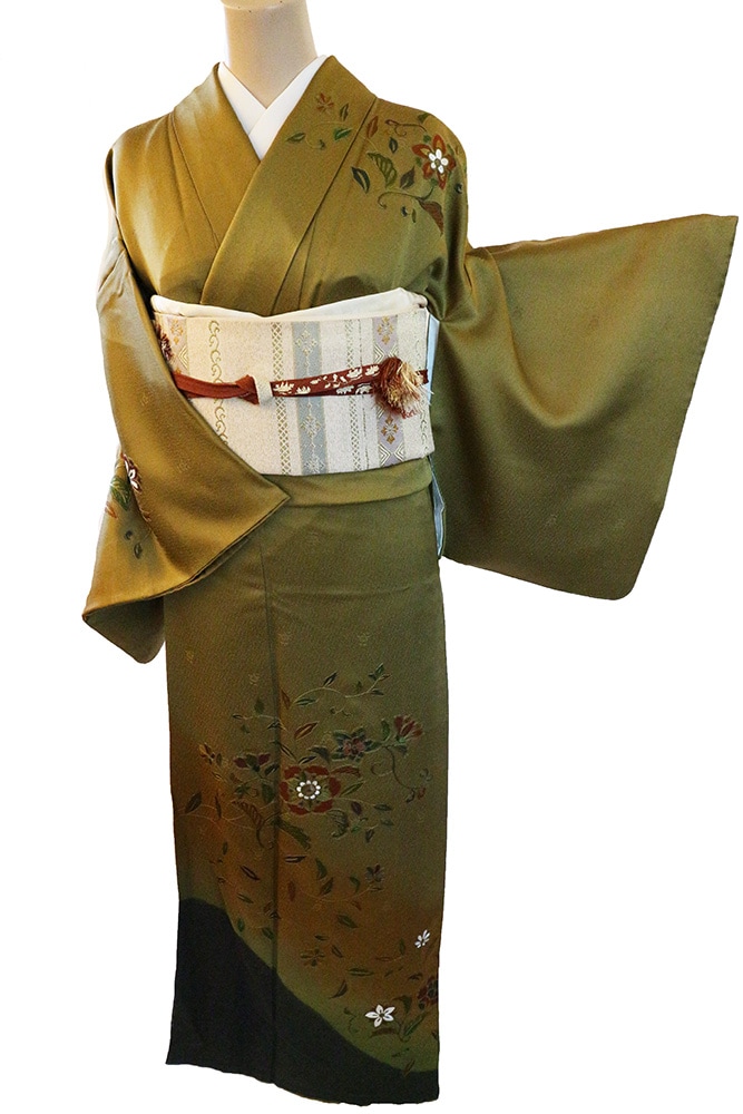 総刺繍　汕頭刺繍　訪問着　フルセット！ 正絹訪問着 レンタルフルセット「総柄汕頭刺繍 雪輪に小花