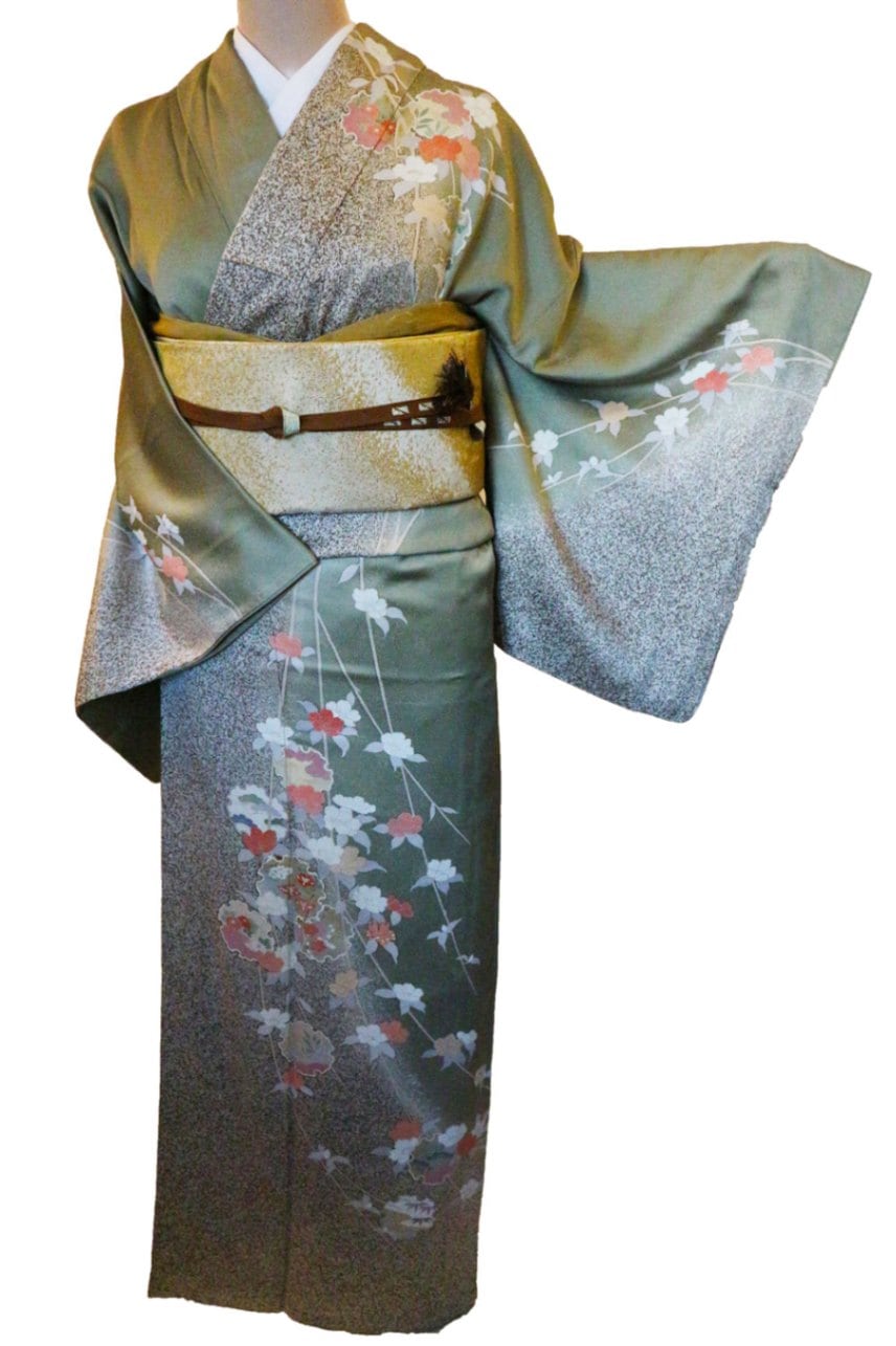 美品未着用 4点フルセット 正絹 駒刺繍 雪輪枝花文 たたき染め