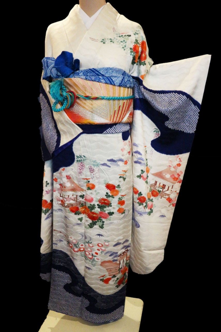 D543 夏着物　日本和裁技術院　訪問着　流水　紗　正絹　極美品 D543 夏着物 日本和裁技術院 訪問着 流水 紗 正絹 極美品 D543