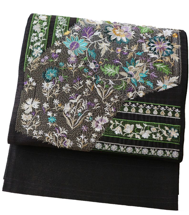 正絹逸品袋帯「スリーシーズン 蘇州刺繍 地紙に花」 | 販売着物商品