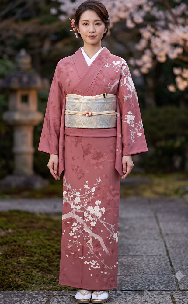 売約済み　正絹浜ちりめん 単衣 手描き友禅訪問着 枝垂れ桜 帯セット裄丈お直し 正絹訪問着レンタルフルセット「手描友禅桜」 | レンタル着物 | きもの