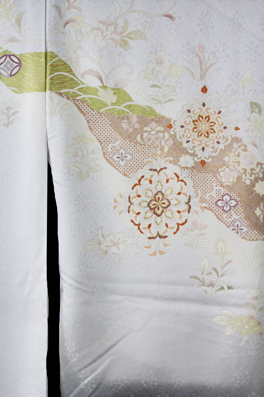 手刺繍 訪問着 付け下げ 反物 紋意匠 唐花 金糸 正絹