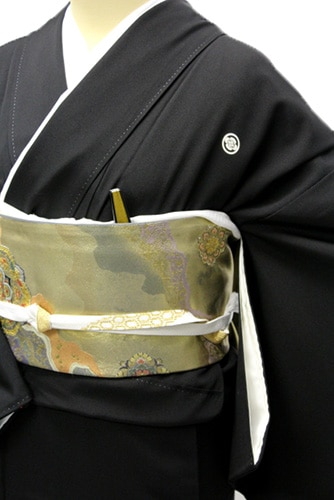 正絹黒留袖レンタルフルセット「垣に仕覆・地紙に草花と金閣寺
