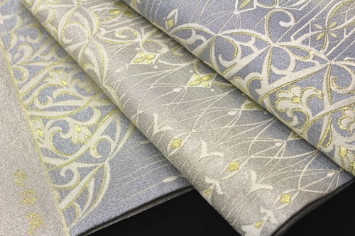 お洒落からフォーマルまで 西陣織まいづる製　袋帯 訳あり 西陣袋帯 正絹袋帯 別誂え 金×ピンク×紫（花） 未仕立商品 正装