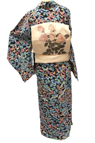 小紋　フルセット　着物　正絹　青　花　可憐　O4 小紋 フルセット 正絹 袷 花に蝶 おしゃれ N1 小紋 フルセット 正絹 袷