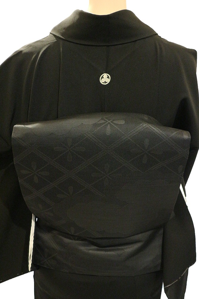 L寸 正絹 喪服セット 着物 アタッシュケース 下がり藤 紋 フルセット 11点