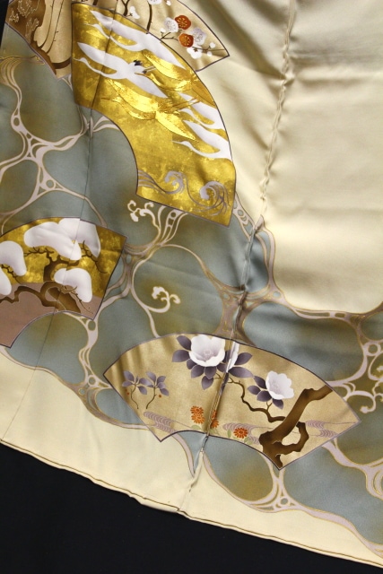 新品，未仕立て品□高級正絹友禅，丹後ちりめん，四季花×束ね熨斗文様， 