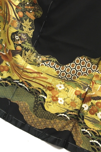 D7 黒留袖 鳳凰 唐草 金箔 正絹 着物 袷 極美品 最高級正絹黒