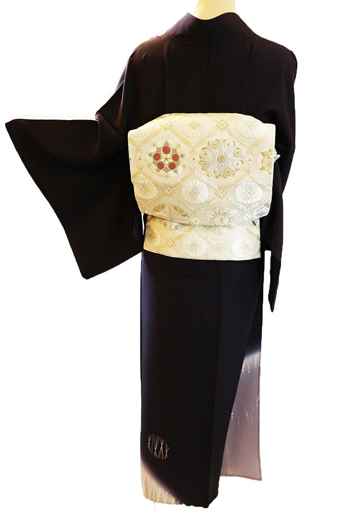 正絹単衣訪問着レンタルフルセット「斜め取り幾何学に丸花