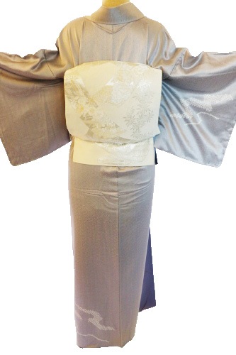 正絹付下レンタルフルセット「絞り流水に鶴刺繍」 | レンタル着物,訪問