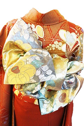 京都丹後ちりめん正絹振袖　フルセット　保証書付き 丹後ちりめん振袖レンタルフルセット「道長に四季の花」往復送料無料