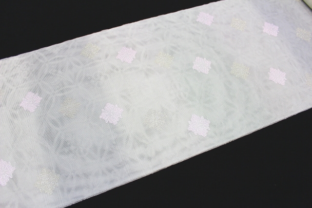 夏用帯　紗　九寸名古屋帯　西陣織　新品未使用未加工　正絹100% 打ち上げ花火 九寸 名古屋帯 正絹 引箔織 華文 鳥 未仕立て 西陣織工業組合