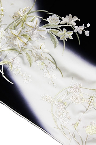 最高級丹後ちりめん訪問着「染め分けに四季の花刺繍」 | 販売着物商品