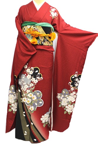 丹後ちりめん振袖レンタルフルセット「梅に桜牡丹」往復送料無料  
