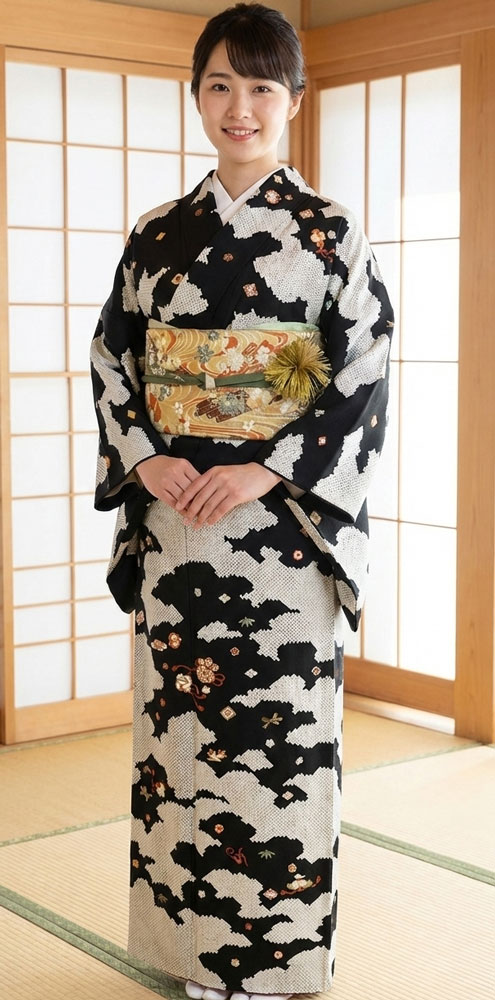 総刺繍 宝尽くし 訪問着 黒地 掲載本日最終！” 特選総刺繍訪問着 「舞姫宝尽くし」 刺繍の艶めく立体