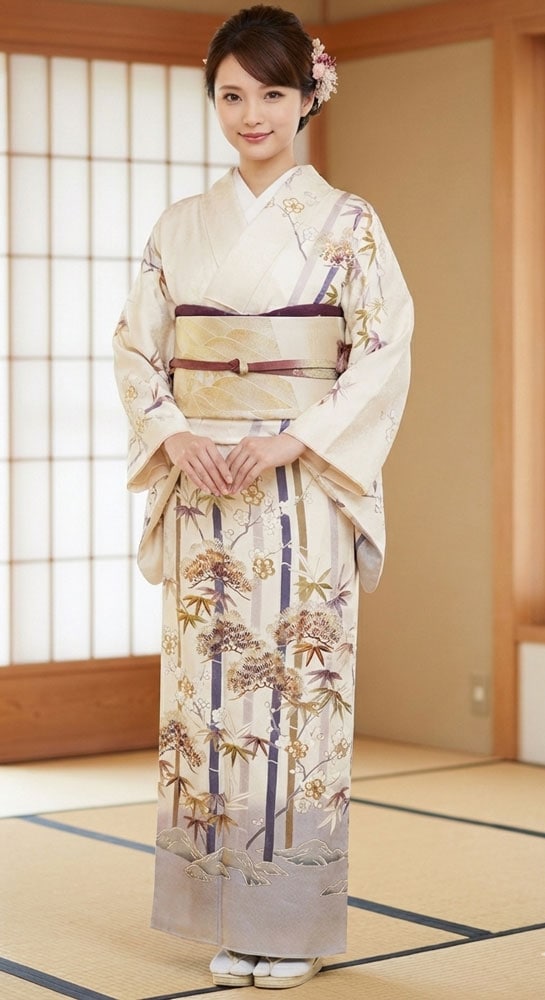 正絹訪問着 レンタルフルセット「総柄友禅刺繍 松竹梅」 | レンタル
