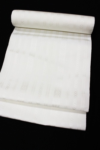 本場筑前博多織 森博多織謹製 八寸なごや博多帯「献上柄 白/五献