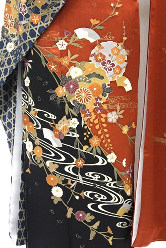 丹後ちりめん振袖レンタルフルセット「網代に流水雪輪」往復送料無料