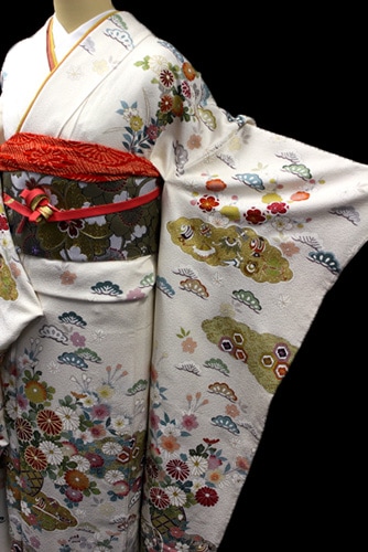 丹後ちりめん振袖レンタルフルセット「四季の花と宝尽くし」往復送料