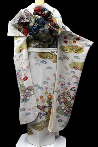 丹後ちりめん振袖レンタルフルセット「四季の花と宝尽くし」往復送料