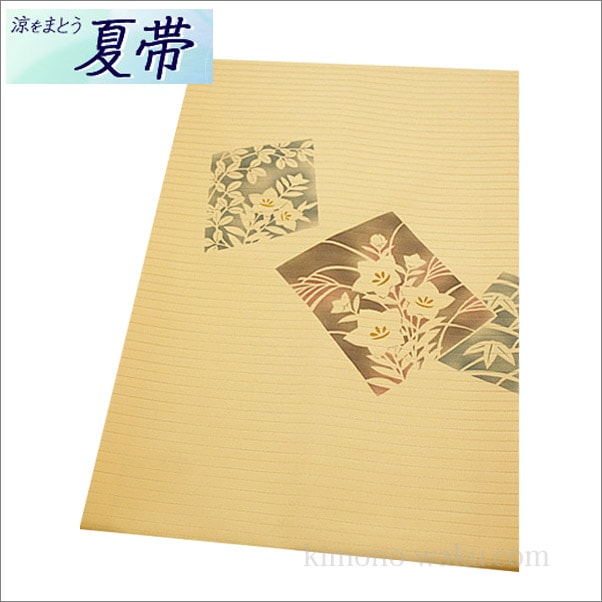 名古屋帯 白地 花柄絽夏帯と帯留め付き 夏帯 名古屋帯（絽） クリーム色系地に花柄 | 着物通販店 枠