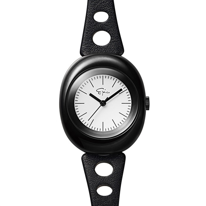 Epiko エピコ オーバルライン ギラフ ブラック革ベルト レディース