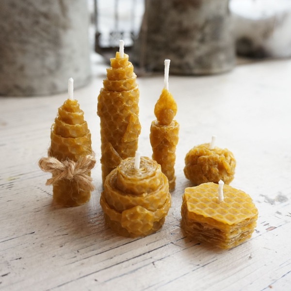 蜜蝋】ビーズワックスシート ナチュラルイエロー+芯付きセット