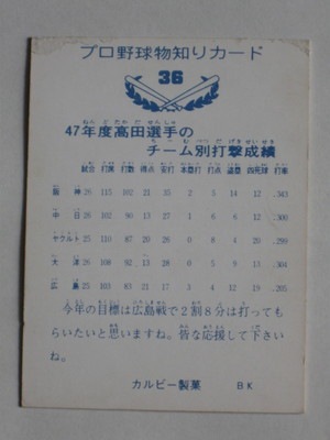 カルビー　プロ野球物知りカード　高田繁選手　２枚セット　カード番号21・22 カルビー プロ野球物知りカード 高田繁選手 2枚セット カード