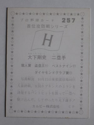 75257 カルビープロ野球カード 75年 No.257 広島 大下剛史 美下品