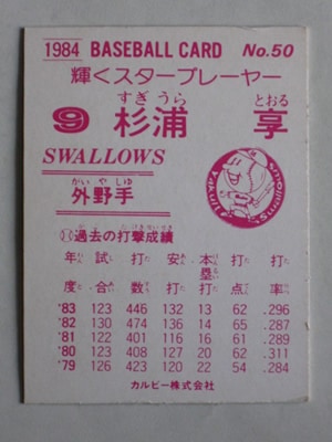 84050 カルビープロ野球カード 1984年 No.50 ヤクルト 杉浦亨 並上品
