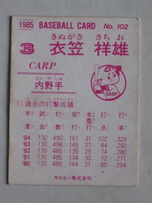 カルビープロ野球カード「1975年   広島地方版  No.180  衣笠祥雄」 カルビープロ野球カード「1975年 広島地方版 No.180 衣笠祥雄」