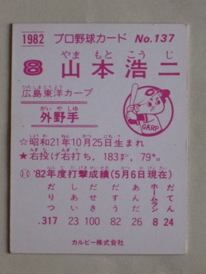 82137 カルビープロ野球カード 1982年 No.137 広島 山本浩二 並上品