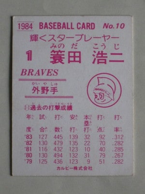 84010 カルビープロ野球カード 1984年 No.10 阪急 蓑田浩二 並
