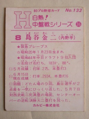 80132 カルビープロ野球カード 1980年 No.132 阪急 島谷金二