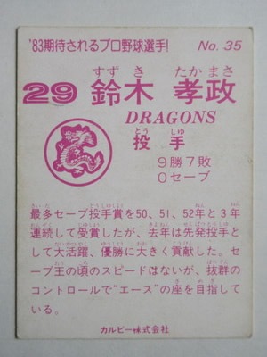 83035 カルビープロ野球カード 1983年 No.35 中日 鈴木孝政 並