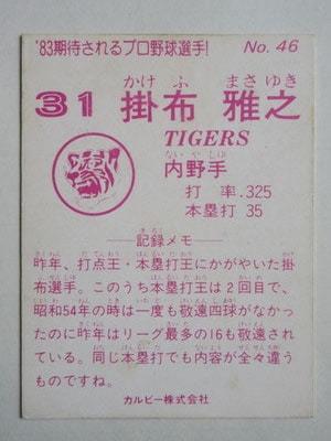 カルビー プロ野球カード 77年 No.225 掛布 カルビー野球カード 1977年 225番 掛布雅之