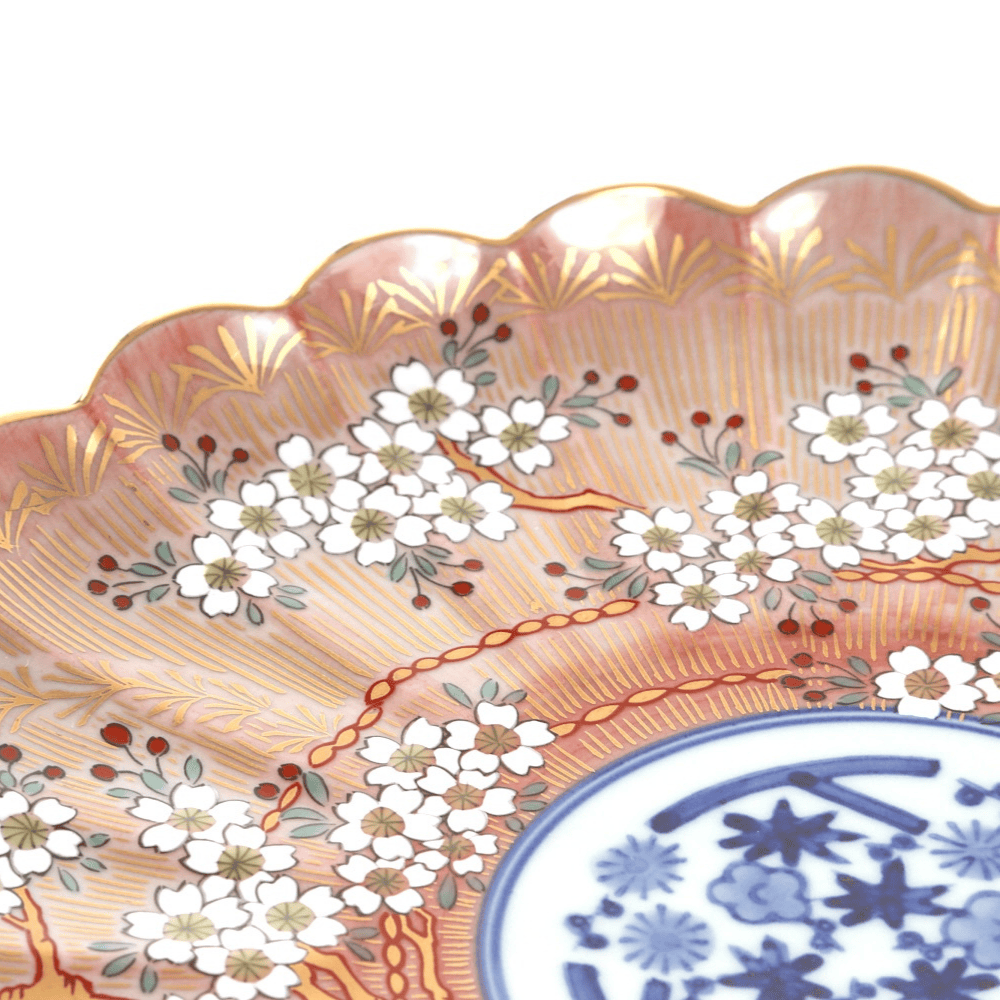 林九郎窯】琳派桜樹紋6号皿（赤）【波佐見焼】｜創亭やぶきたオンライン