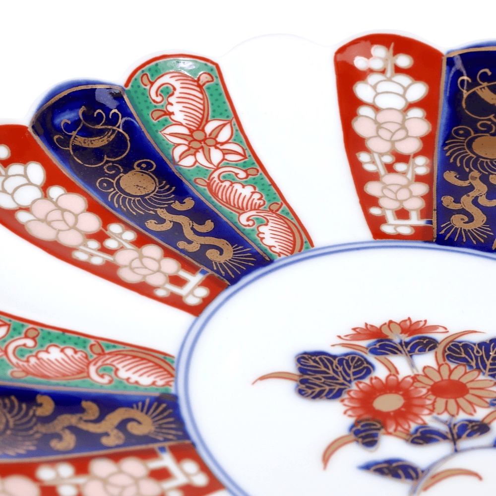 林九郎作 菊型染錦地紋 大皿 絵盛皿 特別ハンドメイド・手芸 - 林九郎作 菊型染錦地紋 大皿 絵盛皿