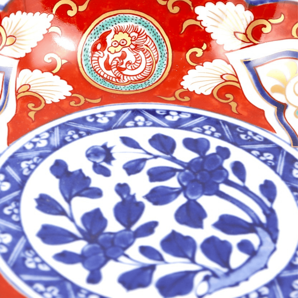 【美品】有田焼/波佐見焼 林九郎窯 赤絵鳳凰地紋 長角深皿 飾り皿 スタンド付き 林九郎窯】 波佐見焼 有田焼 林九郎窯 古伊万里吉祥唐草紋 六角