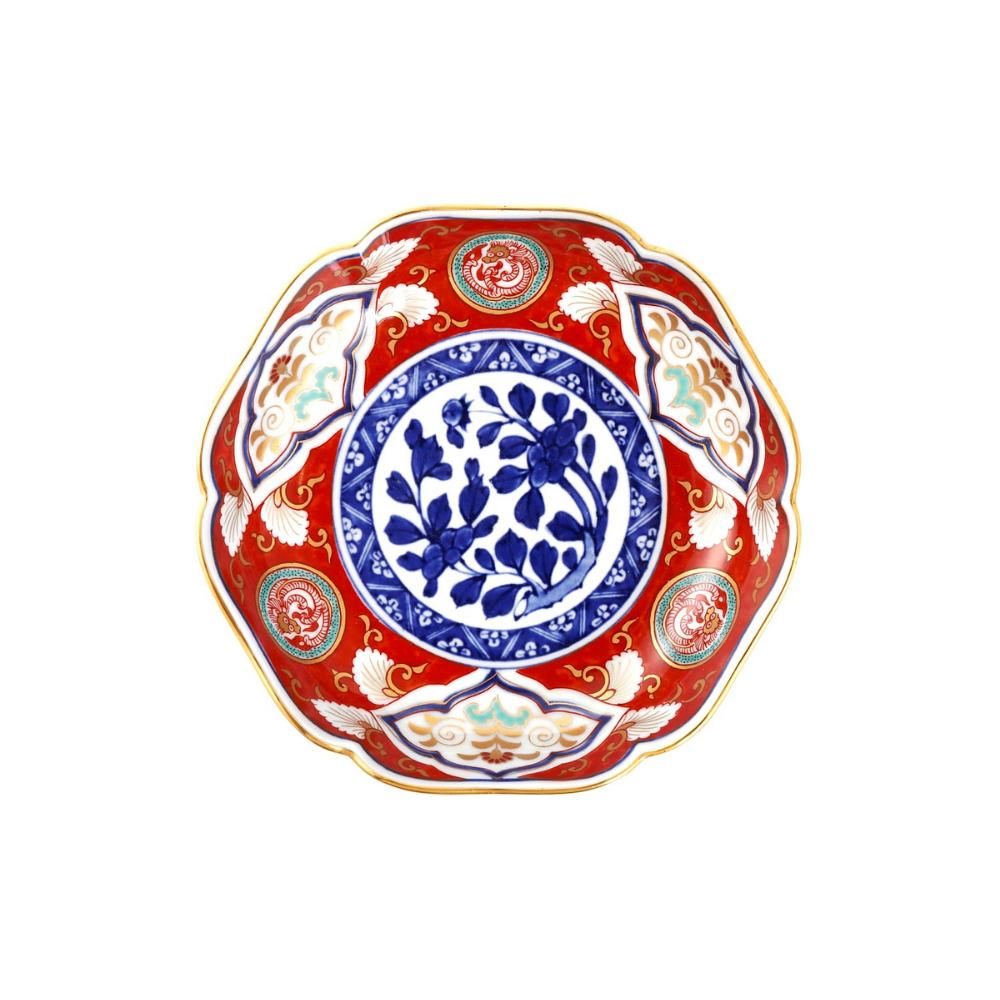 林九郎窯　有田焼　波佐見焼　金唐草花篭図　八角鉢 林九郎窯 有田焼 波佐見焼 金唐草花篭図 八角鉢