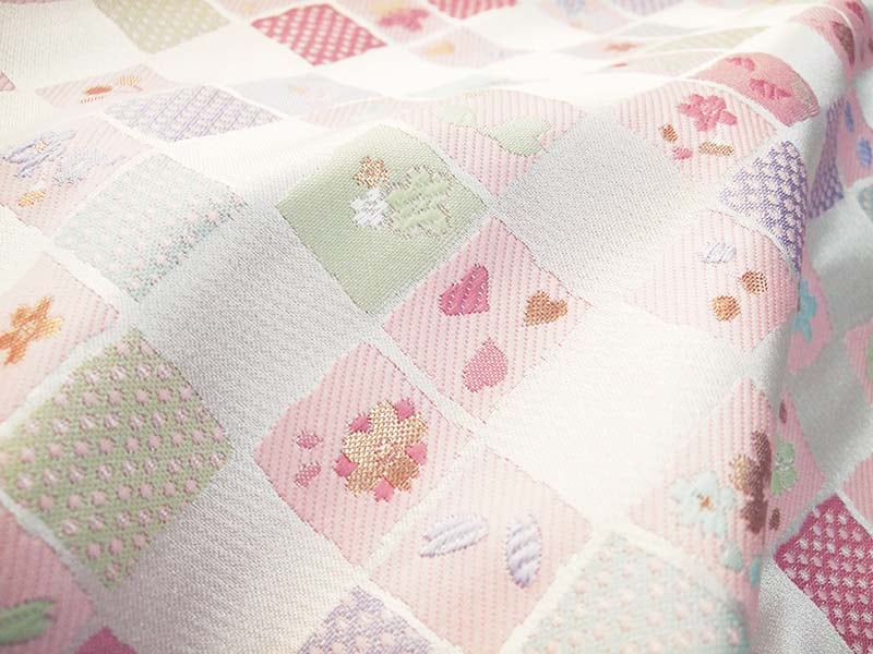 金襴生地 限定　-桜さくらんぼ　パッチワーク　白-