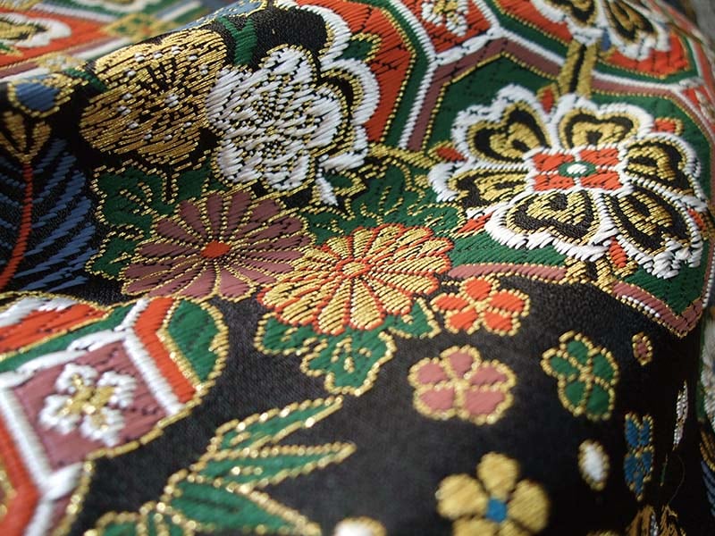 金襴生地 限定　-花菱松葉　黒-