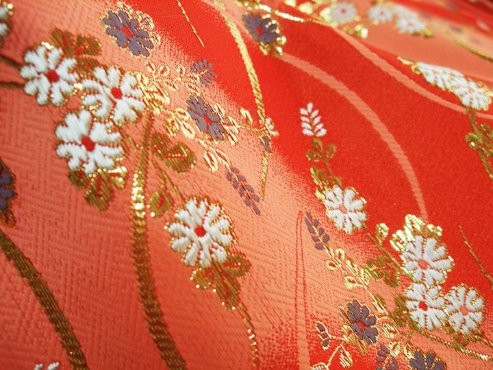 金襴生地 限定　-小菊に露芝　赤-