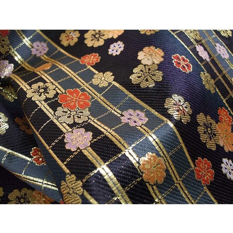 金襴生地 限定　-横段格子に桜　紺-